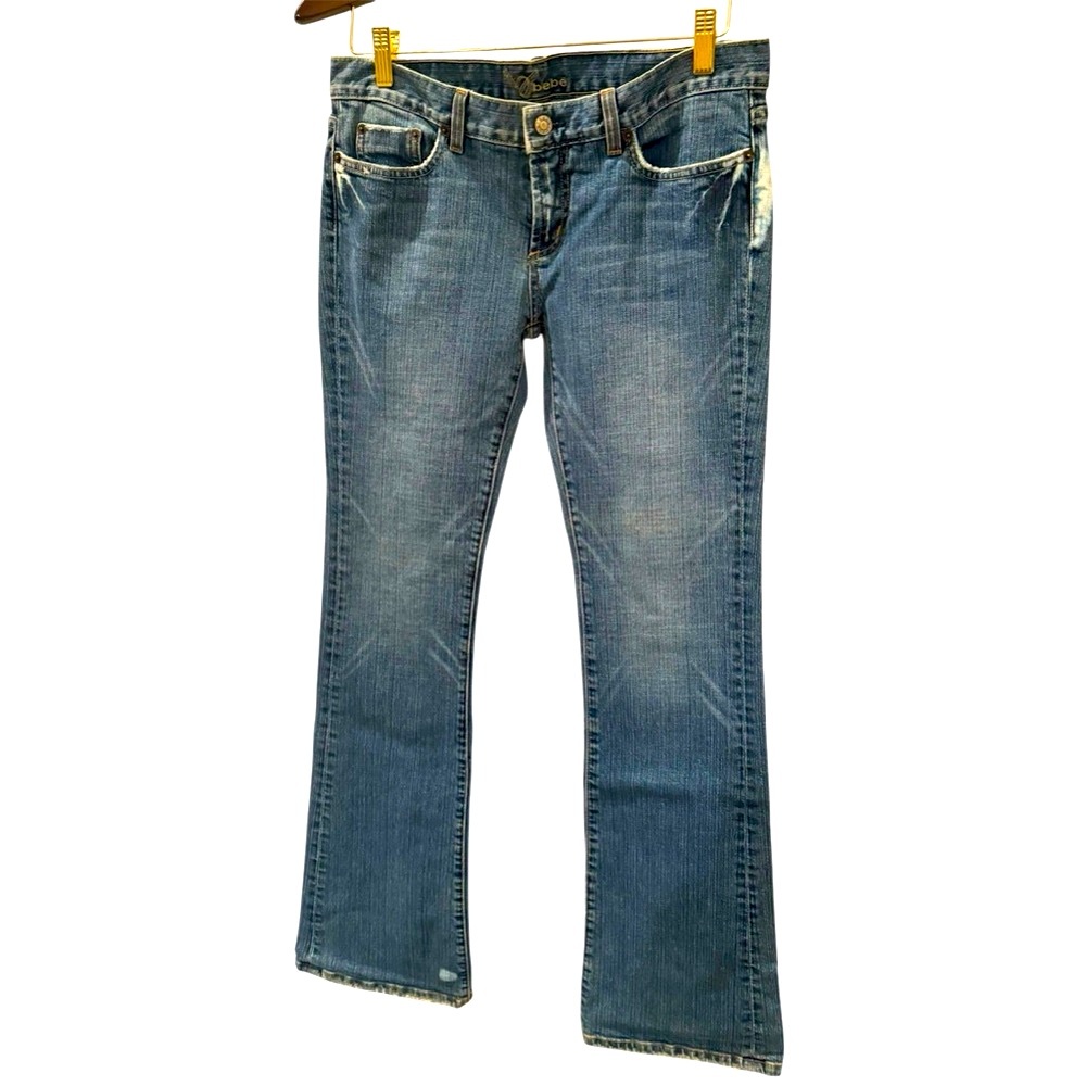 Bebe vintage size 30 studded bootleg embellished denim jeans distressed like new